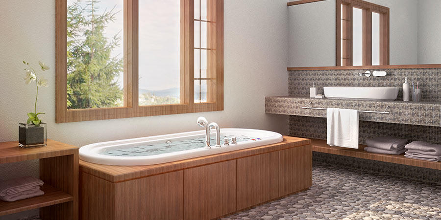 Naturally Lit Spa Bathroom with Large Window and Beautiful Mountain View